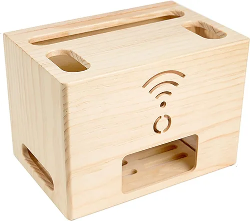 Cable Organizer Box Wooden Power Cable Box Wireless Router Rack Home Office Power Strip Storage Box Double-Layer Cable Management Box, Hide