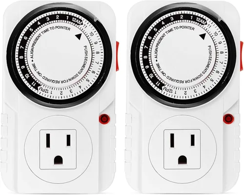 iPower Temporizador mecánico enchufable de 24 horas, temporizador para enchufes eléctricos acuario conectado a tierra, luz de crecimiento,