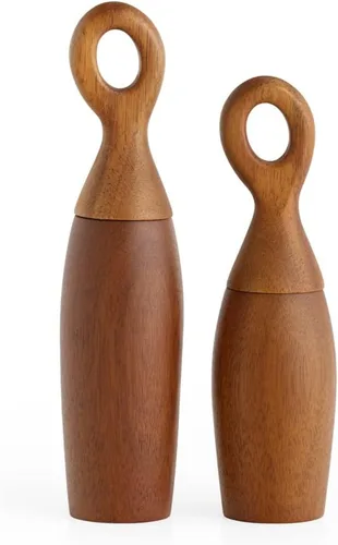 Vista 5 de Nambe Portables - Molinillo de sal o pimienta de madera de acacia, mide 8 pulgadas, molinillo de especias recargable, molinillo manual de sal