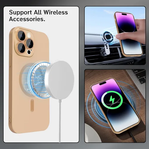 Vista 2 de ankofave Funda Magnética para iPhone 13 Pro Max para Mujer, Diseño Mate de Lujo Suave con Aspecto Metálico y Protector de Lente de Cámara, Oro