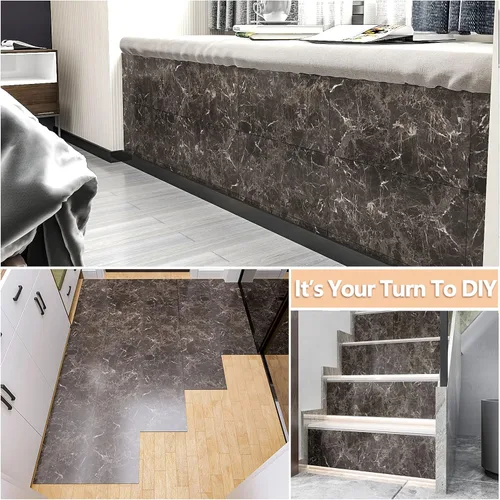 Vista 8 de VEELIKE Azulejos de vinilo de mármol marrón oscuro de 12 x 24 pulgadas, azulejos de vinilo de mármol para despegar y pegar, impermeable