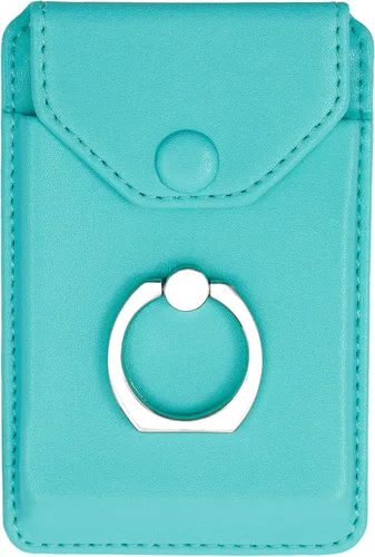 Vista 13 de Soporte para anillo en la cartera para teléfono celular, billetera delgada de cuero con tarjeta de crédito, funda de bloqueo RFID, color negro