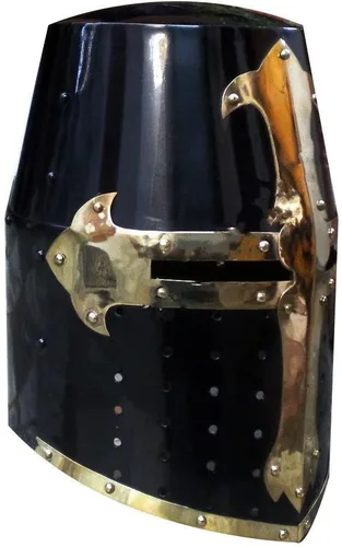 Vista 2 de WARRIORPOINT Casco medieval con diseño de caballero cruzado negro y latón A+, Negro