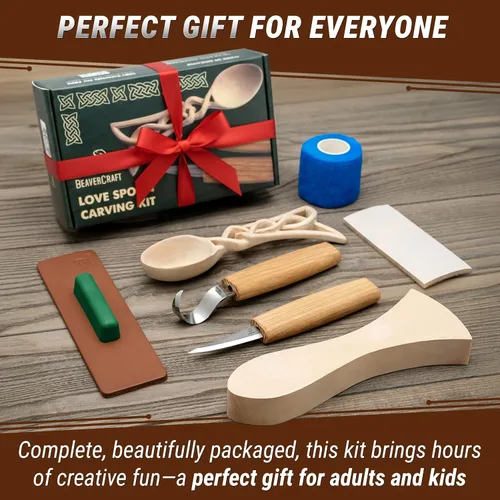 Vista 8 de Kit de tallado de cuchara de madera BeaverCraft para principiantes DIY04 - Juego de tallado incluye herramientas de tallado de cuchara, cuchillo