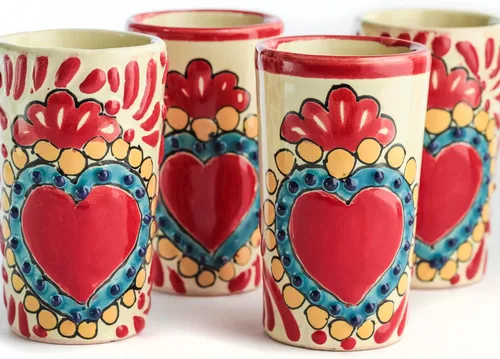 Vista 30 de Juego de 4 vasos de chupito Talavera auténticos mexicanos para tequila - Pintados a mano - 2 Oz (Talavera colorida)