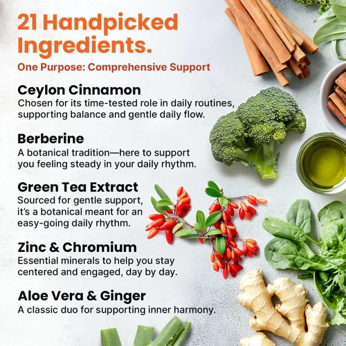 Vista 3 de Suplemento de berberina 21 en 1 con canela de Ceilán con cromo, melón amargo y extracto de té verde y extracto de pimienta negra 5X para apoyo
