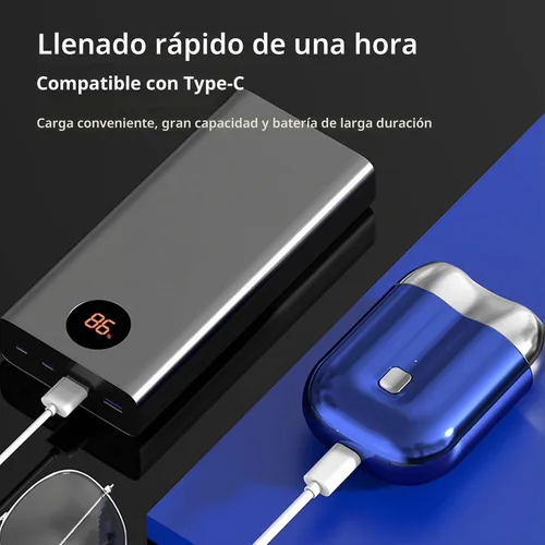Vista 6 de Mini afeitadora eléctrica de doble cabeza, afeitadora de bolsillo mejorada, maquinilla de afeitar de doble cabeza lavable, mini maquinilla de Azul