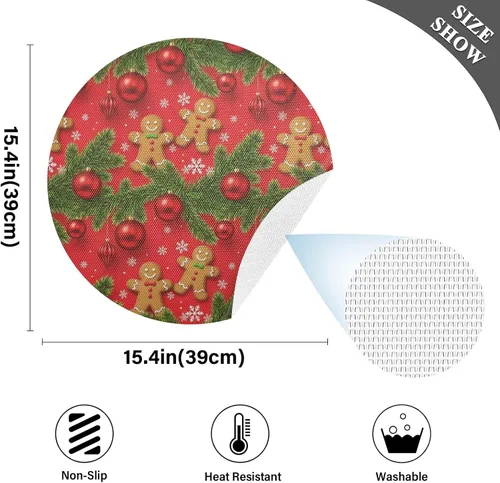Vista 4 de Gingerbread Men Placemats Set, Washable Heat Resistant Placemat for Kitchen one sizex1