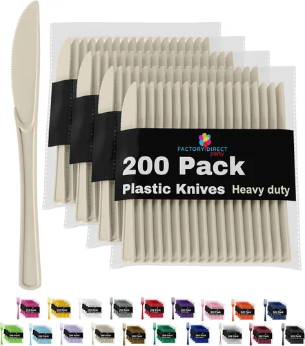 Vista 10 de Party Solids - Cuchillos de plástico color burdeos, 200 piezas, cuchillos color borgoña, desechables, utensilios de plástico resistente, juego