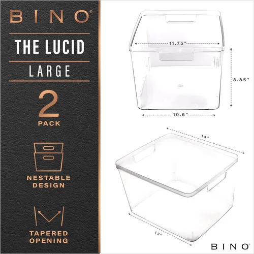 Vista 2 de BINO Contenedores de almacenamiento de plástico, grandes, paquete de 2 de The Lucid Collection, contenedores multiusos, asas integradas, libres