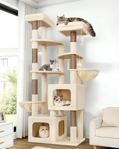 Globlazer 74In Sturdy Cat Tree for Large Cats, Heavy Duty Multi-Level Tall Cat Tree Tower for Multiple Indoor Adult Cats with Scratching Posts, 2