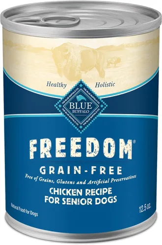 Blue Buffalo Freedom - Alimento húmedo para perros mayores sin granos, libre de glúteos y conservantes artificiales, hecho con ingredientes