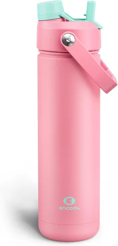 Vista 174 de Botella de agua aislada para niños con popote, botella de agua de acero inoxidable de 12 onzas con boquilla doble, a prueba de fugas, sin BPA, al