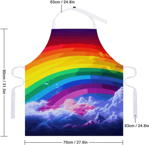 Vista 2 de MUSM Apron for Adults - 27.6 X 31.5 Inch, Heavy-Duty Polyester Aprons with Two Large Pockets, Waterproof Rainbow Kitchen Apron for Cooking