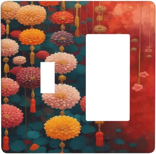 Vista 51 de Cubiertas decorativas para interruptor de luz de arte BOHO, figura abstracta de 1 gang, salida basculante, placa frontal decorativa del interruptor