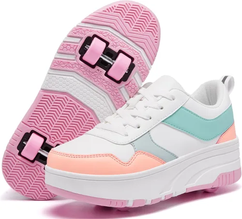 Vista 11 de Zapatillas con ruedas para patinar para niños, niñas y niños, con ruedas desmontables y estilo de moda