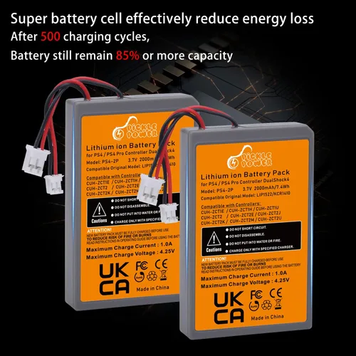 Vista 4 de Pickle Power Paquete de 2 Baterías de Reemplazo para Control de PS4 de 2000mAh para Sony PS4/PS4 Pro/PS4 Slim PlayStation 4 Dualshock 4 Controlador