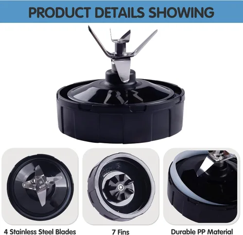 Vista 3 de Piezas de repuesto Ninja Blender, hoja de licuadora Ninja de 7 aletas, ensamblaje de cuchilla de licuadora actualizado para licuadoras Nutri Ninja