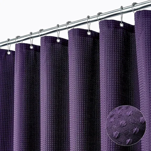 Vista 265 de Cortina de ducha de tela Dynamene verde oscuro - Cortinas de baño de tela de nido de abeja texturizadas resistentes, juego de cortinas de baño