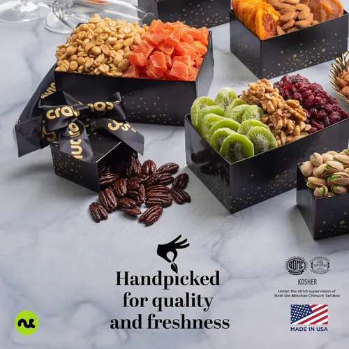 Vista 7 de NUT CRAVINGS Colección Gourmet - Agradecimiento y Apreciación, Cesta de Regalo Torre de Nueces y Frutas Secas, con Cinta TY + Tarjeta