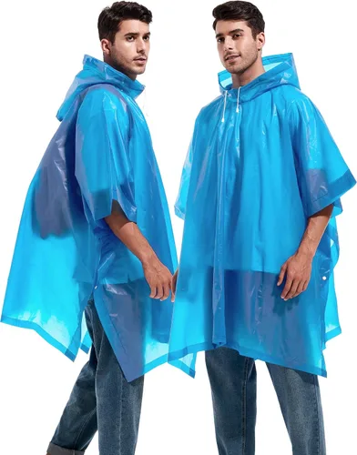 Vista 7 de Paquete de 2 ponchos de lluvia para adultos, reutilizables, impermeables, de supervivencia, emergencia, resistente, con capucha con cordón