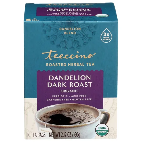 Vista 8 de Teeccino Té de hierbas de diente de león, té tostado oscuro de diente de león, 10 bolsas de té, sin cafeína, té de hierbas tostadas con prebióticos