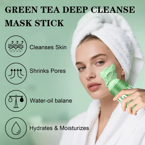 Vista 4 de Mascarilla de limpieza profunda de té verde, removedor de puntos negros con extracto de té verde, barra de máscara verde para limpieza profunda