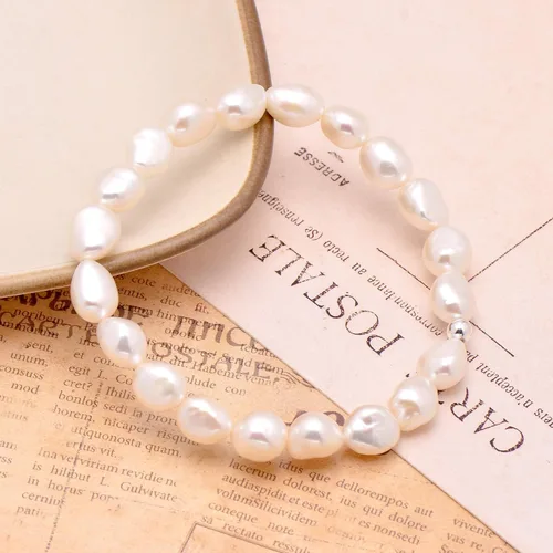 Vista 2 de Joseph Brothers Pulsera de perlas de agua dulce cultivadas blancas para mujer, 7 pulgadas