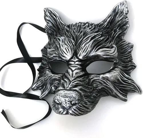 Vista 8 de MasqStudio Máscara de lobo negro, máscara de lobo blanco, máscara de lobos para mascarada, disfraz de Halloween, cosplay, fiesta