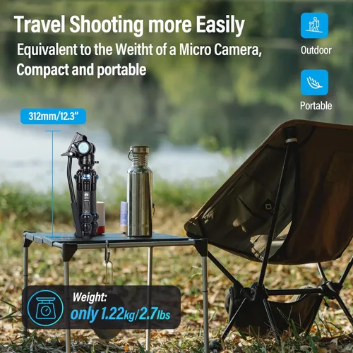 Vista 3 de SIRUI AM-223L - Mini trípode de video con cabezal fluido VA-5, trípode de viaje de fibra de carbono con base de nivelación para cámara réflex