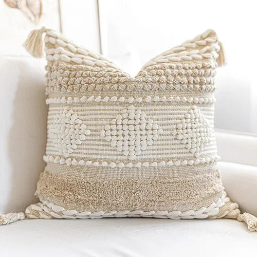 Vista 12 de BlissBlush Fundas de Almohada Decorativas Boho Beige Marrón 18X18, Funda de Almohada de Acento Bohemio, Funda de Almohada con Textura