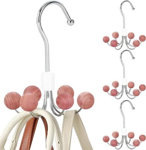 Vista 13 de TOPIA HANGER Percheros para sudaderas con 6 bolas de madera, colgador giratorio de bolso de 360°, colgador de bufandas, ganchos para armario