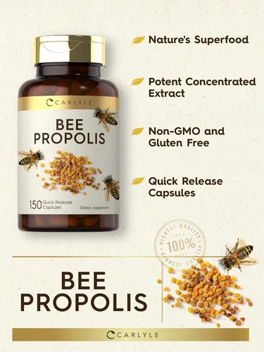 Vista 3 de Carlyle Cápsulas de propóleo de abeja 150 unidades Suplemento de extracto Sin OMG, sin gluten