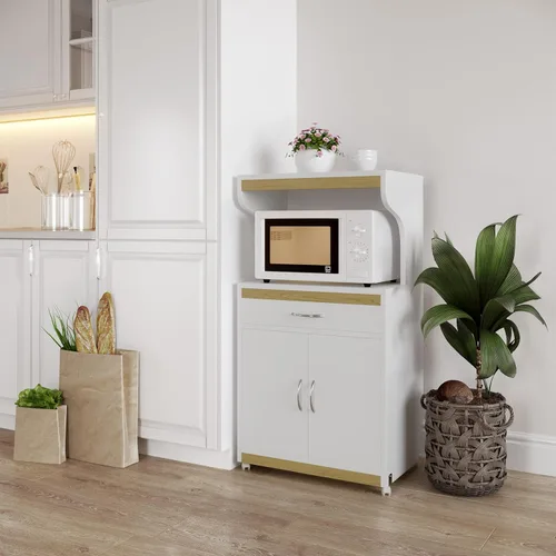 Vista 7 de Lavish Home - Soporte para microondas con cajón, armario de almacenamiento con puertas y ruedas de bloqueo, almacenamiento independiente de cocina