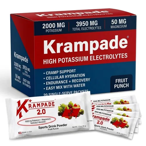 Vista 10 de Krampade 2.0 Orange 2K, 2000 mg de potasio, 50 mg de magnesio en polvo de bebida electrolítica Alivio de calambres, rendimiento mejorado