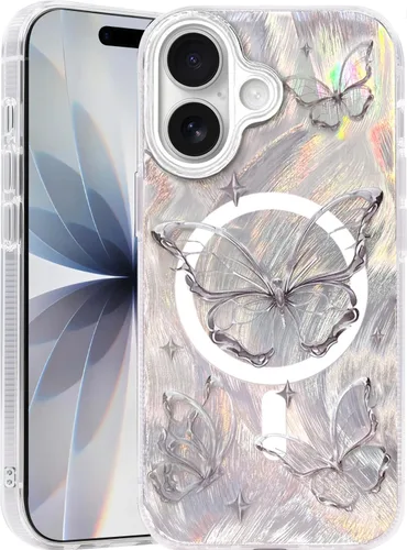Vista 108 de I-MGAE-IN-AR - Funda diseñada para iPhone 12 y 12 Pro, diseño de mariposa plateada brillante, funda protectora de poliuretano termoplástico, suave