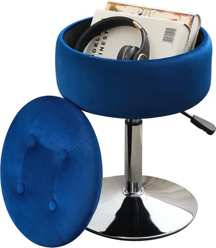 Vista 16 de Taburete Otomano Giratorio Silla para Sala de Maquillaje Taburete para Silla de Tocador Altura Ajustable Cuero Sintético Negro