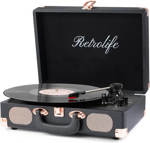 Tocadiscos inalámbrico portátil maleta reproductor de vinilo con altavoces incorporados, tocadiscos de estilo retro para discos de vinilo, salida de