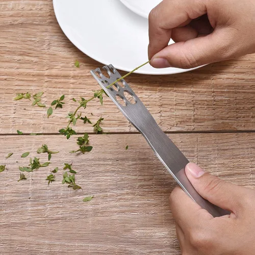 Vista 4 de Herramienta para pelar hierbas, herramienta de acero con cremallera para hojas de hierbas y verduras para col rizada, acelga, berza, tomillo y romero