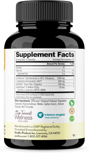 Vista 3 de Sandhu's Salud intestinal - Prebióticos, probióticos, postbióticos y L-glutamina Salud digestiva, colon, suplementos probióticos totales 120