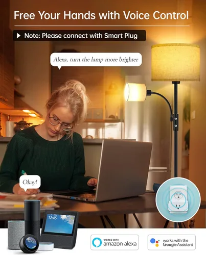 Vista 5 de Lámparas de pie para sala de estar, lámpara de pie moderna con lámpara de lectura, lámpara de pie de 62 pulgadas de alto, pantallas beige, lámparas