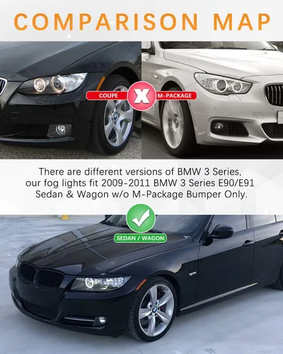Vista 2 de AUTOWIKI Luces antiniebla para BMW Serie 3 Sedán/Wagon E90/E91 2009-2011 (sin paquete M) con lente transparente, 2