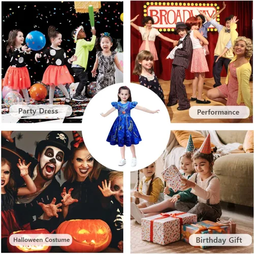 Vista 7 de Disfraz de princesa para niñas, trajes de cosplay de Halloween con peluca de 3 a 10 años