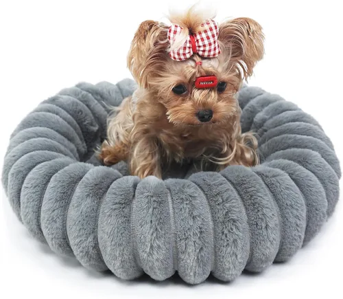Vista 7 de Mini Dog Bed for Very Small Dogs & Cats Washable, Fluffy Round Extra Small Kitten Beds for Indoor Kittens, Ultra-Soft Tiny Puppy Cat Donut Bed for