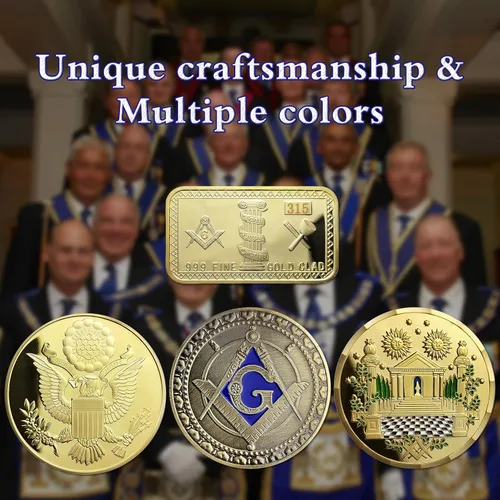 Vista 6 de Juego de monedas de desafío masónico 9pcs Estados Unidos Freemason Coins1