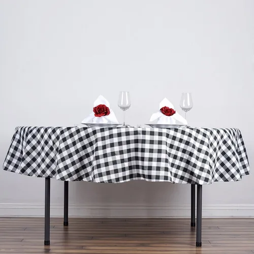BalsaCircle Mantel redondo de poliéster a cuadros negros de 90 pulgadas, para decoración de bodas, fiestas, eventos