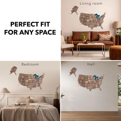 Vista 5 de Enjoy The Wood Mapa de Madera de Estados Unidos Lugares Visitados - Rastreador de Viajes de Mapa 3D de Estados de EE.UU. Decoración de Pared