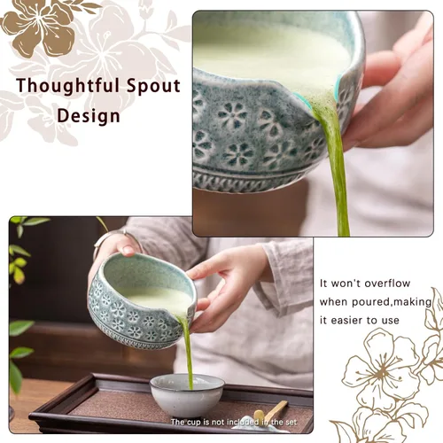 Vista 2 de Buucup Juego de batidor de matcha, kit de matcha de cerámica que incluye cuenco matcha, batidor y soporte, cuchara de bambú, soporte para cucharada