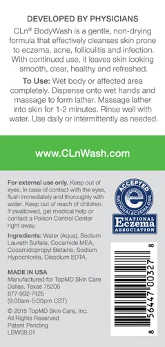 Vista 3 de CLn® BodyWash – Gel corporal que no reseca conservado con hipoclorito de sodio, para pieles comprometidas propensas a eccema, dermatitis, sarpullido