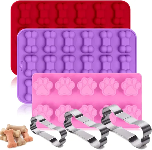 Vista 10 de Moldes de silicona para hielo con forma de pata de perro y hueso, moldes antiadherentes de silicona de grado alimenticio para chocolate, dulces